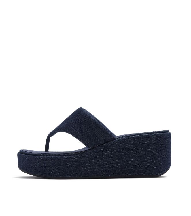 FitFlop platfforms denim wedge toe-post sandals dark denim Direct leverbaar uit de webshop van www.meijerink-schoenen.nl/