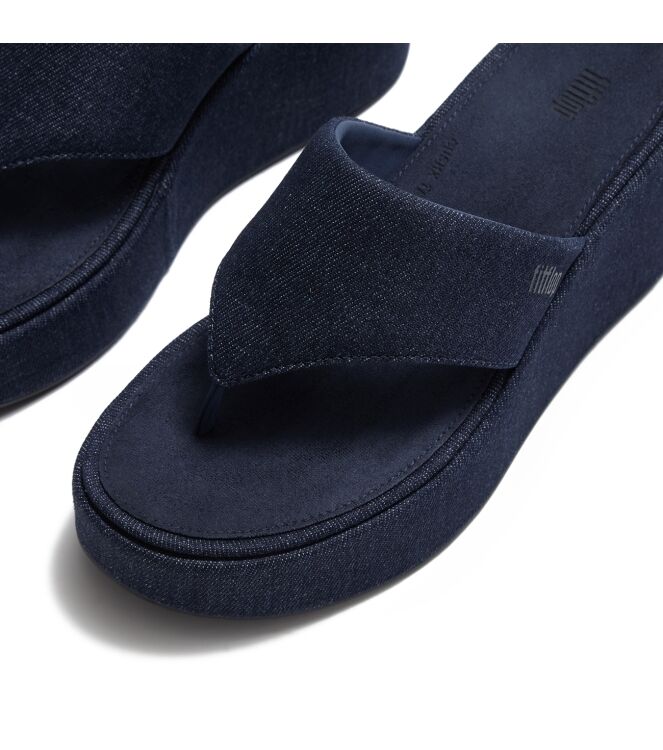FitFlop platfforms denim wedge toe-post sandals dark denim Direct leverbaar uit de webshop van www.meijerink-schoenen.nl/