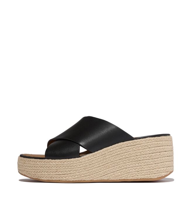 FitFlop platfforms espadrille leather wedge cross slides black Direct leverbaar uit de webshop van www.meijerink-schoenen.nl/