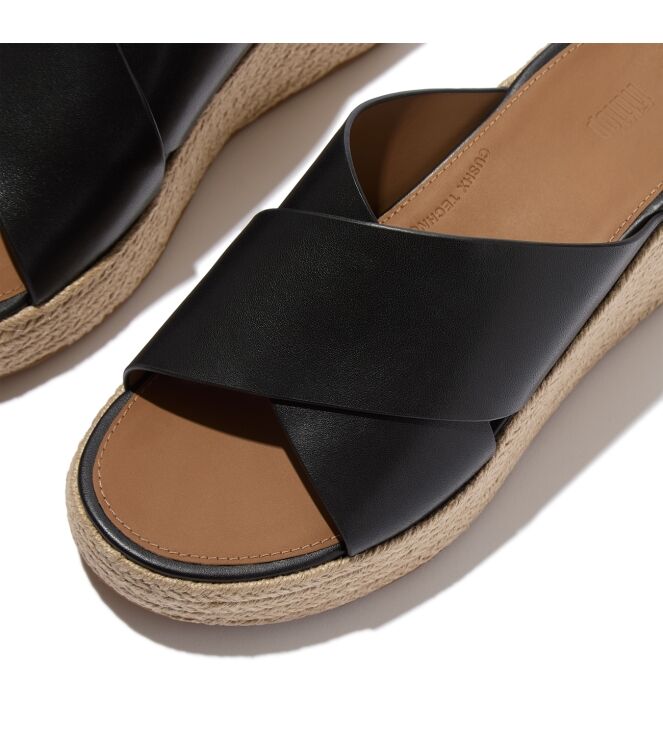 FitFlop platfforms espadrille leather wedge cross slides black Direct leverbaar uit de webshop van www.meijerink-schoenen.nl/