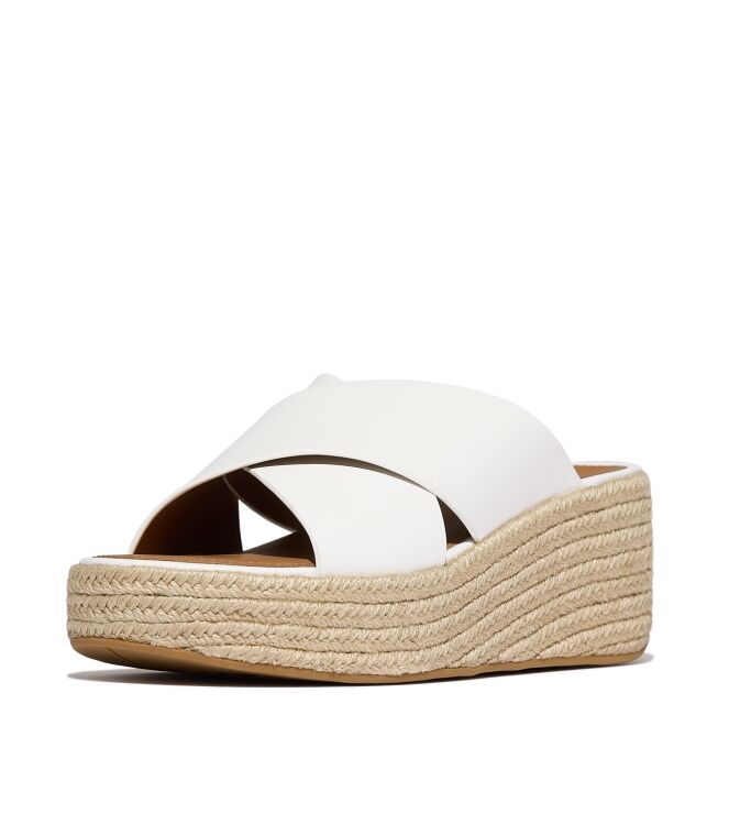 FitFlop platfforms espadrille leather wedge cross slides urban white Direct leverbaar uit de webshop van www.meijerink-schoenen.nl/