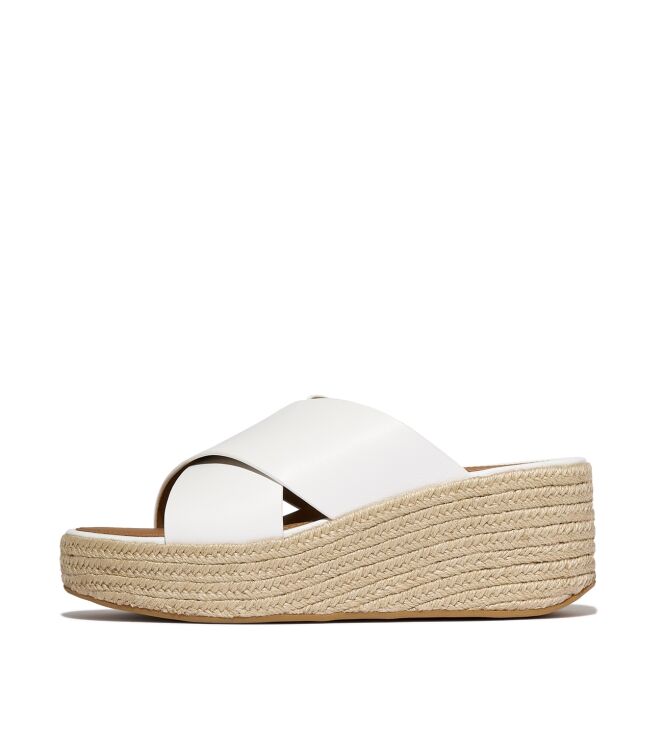 FitFlop platfforms espadrille leather wedge cross slides urban white Direct leverbaar uit de webshop van www.meijerink-schoenen.nl/