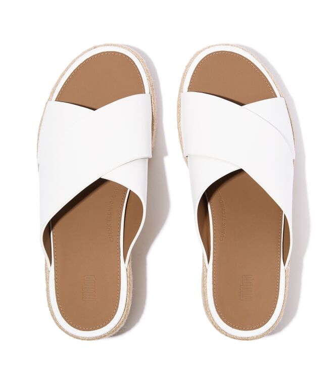 FitFlop platfforms espadrille leather wedge cross slides urban white Direct leverbaar uit de webshop van www.meijerink-schoenen.nl/