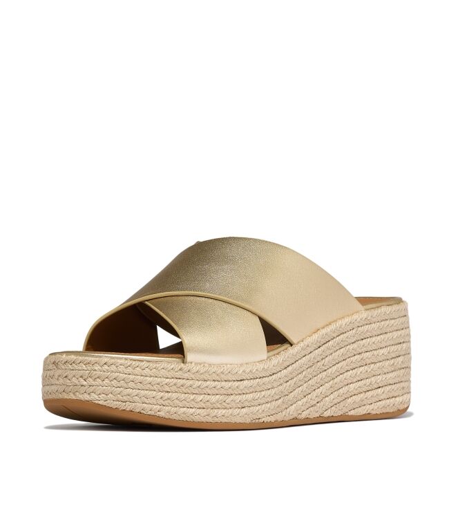 FitFlop platfforms espadrille leather wedge cross slides platino Direct leverbaar uit de webshop van www.meijerink-schoenen.nl/