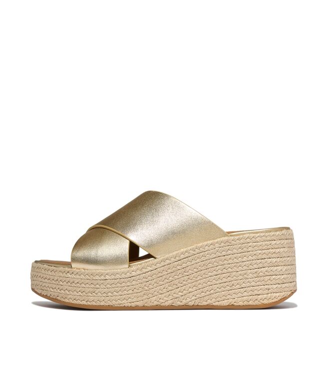 FitFlop platfforms espadrille leather wedge cross slides platino Direct leverbaar uit de webshop van www.meijerink-schoenen.nl/