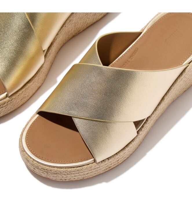 FitFlop platfforms espadrille leather wedge cross slides platino Direct leverbaar uit de webshop van www.meijerink-schoenen.nl/