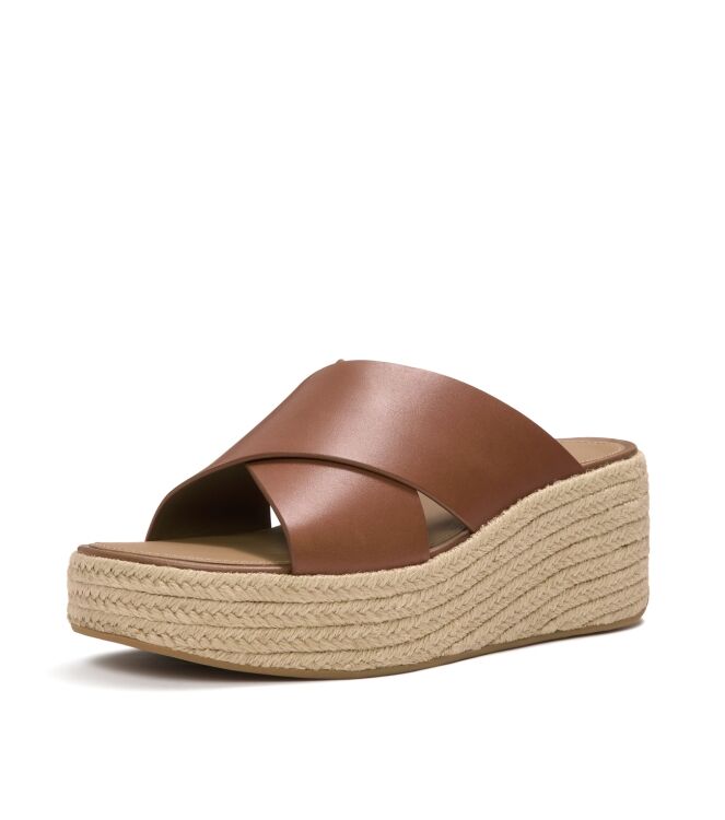FitFlop platfforms espadrille leather wedge cross slides deep tan Direct leverbaar uit de webshop van www.meijerink-schoenen.nl/