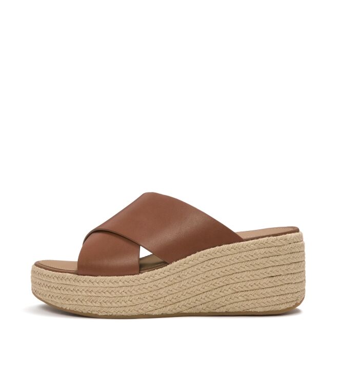 FitFlop platfforms espadrille leather wedge cross slides deep tan Direct leverbaar uit de webshop van www.meijerink-schoenen.nl/