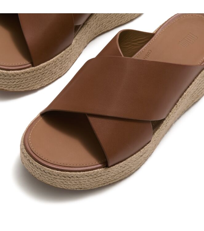 FitFlop platfforms espadrille leather wedge cross slides deep tan Direct leverbaar uit de webshop van www.meijerink-schoenen.nl/