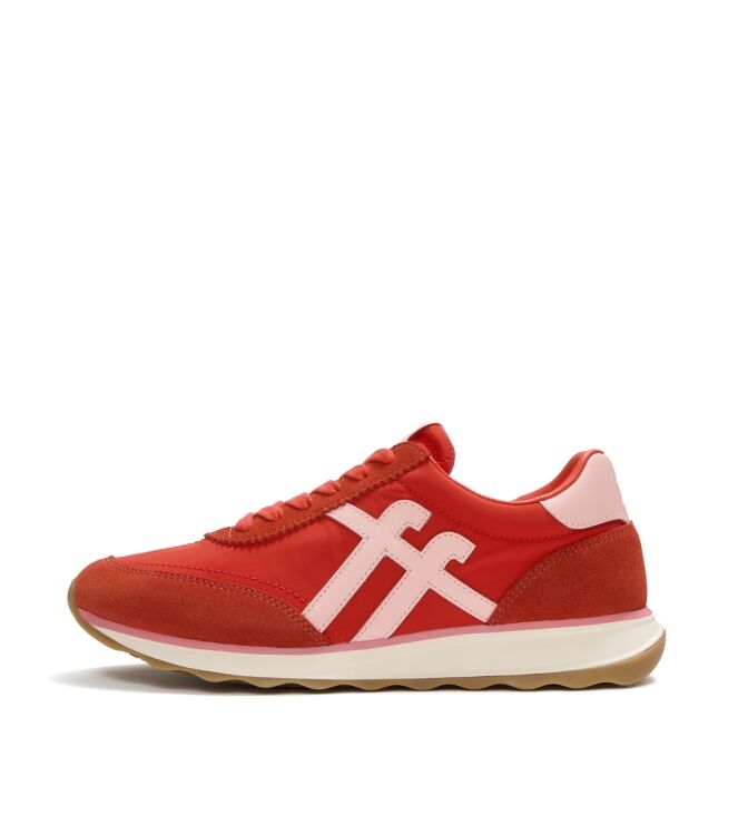 FitFlop retro-q ff fabric/suede sneakers cherry tomato/warm pink Direct leverbaar uit de webshop van www.meijerink-schoenen.nl/