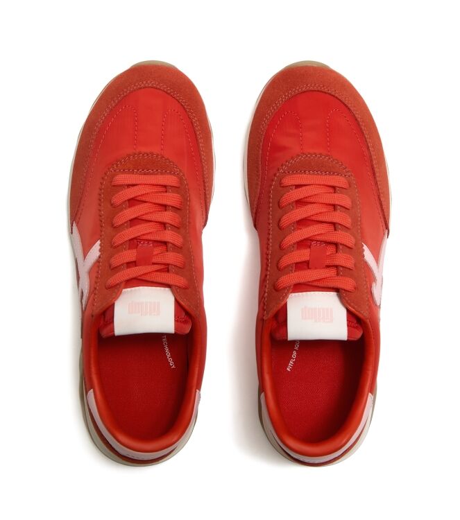 FitFlop retro-q ff fabric/suede sneakers cherry tomato/warm pink Direct leverbaar uit de webshop van www.meijerink-schoenen.nl/