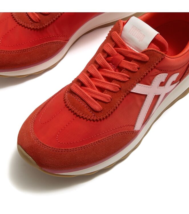 FitFlop retro-q ff fabric/suede sneakers cherry tomato/warm pink Direct leverbaar uit de webshop van www.meijerink-schoenen.nl/