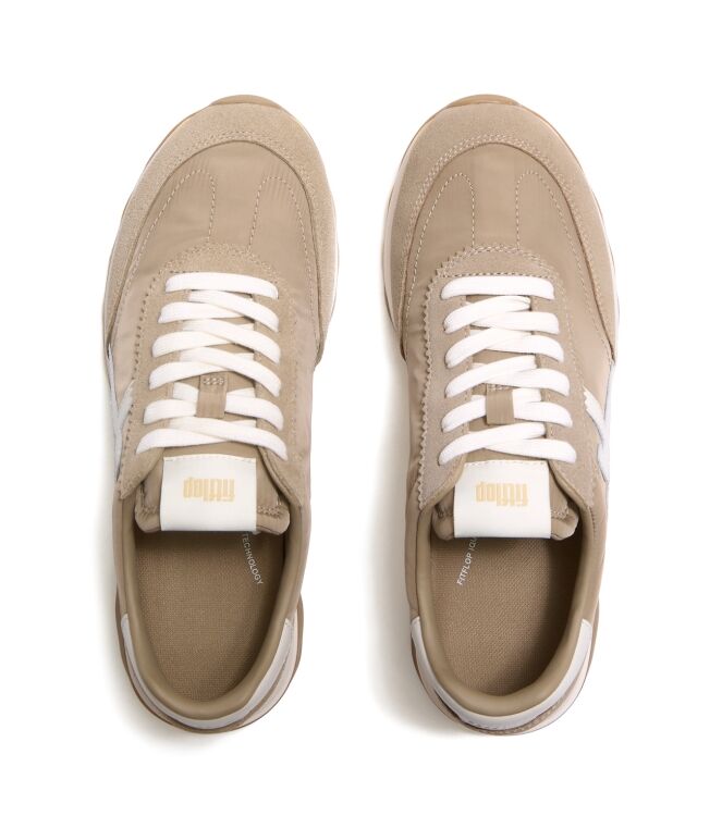 FitFlop retro-q ff fabric/suede sneakers cappuccino/cream Direct leverbaar uit de webshop van www.meijerink-schoenen.nl/