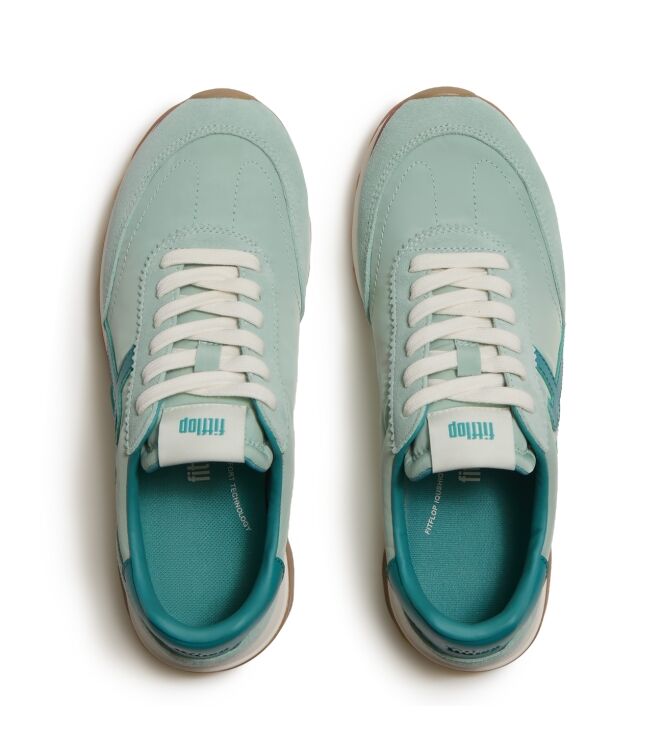 FitFlop retro-q ff fabric/suede sneakers mint whisper/teal Direct leverbaar uit de webshop van www.meijerink-schoenen.nl/