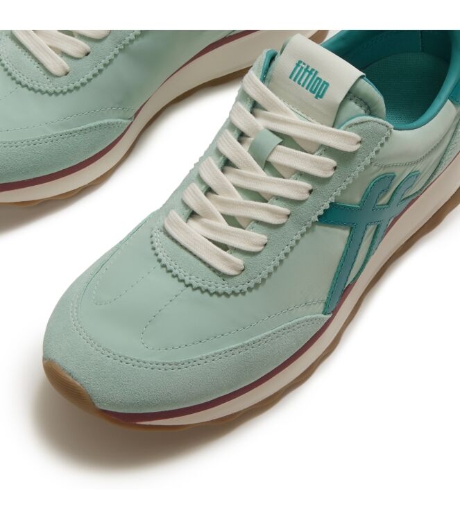 FitFlop retro-q ff fabric/suede sneakers mint whisper/teal Direct leverbaar uit de webshop van www.meijerink-schoenen.nl/