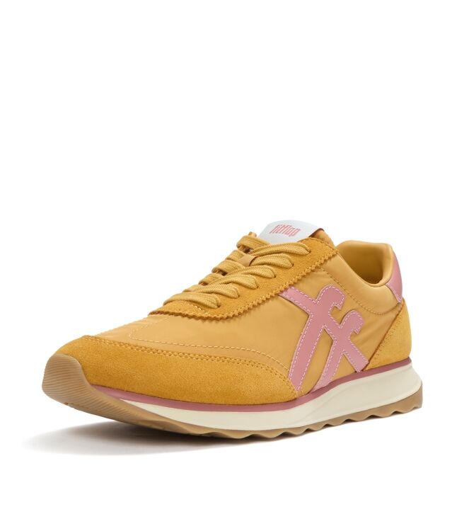 FitFlop retro-q ff fabric/suede sneakers turmeric/desert blush Direct leverbaar uit de webshop van www.meijerink-schoenen.nl/