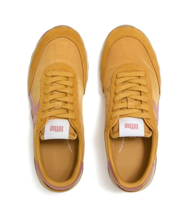 FitFlop retro-q ff fabric/suede sneakers turmeric/desert blush Direct leverbaar uit de webshop van www.meijerink-schoenen.nl/