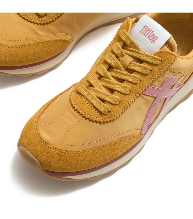 FitFlop retro-q ff fabric/suede sneakers turmeric/desert blush Direct leverbaar uit de webshop van www.meijerink-schoenen.nl/