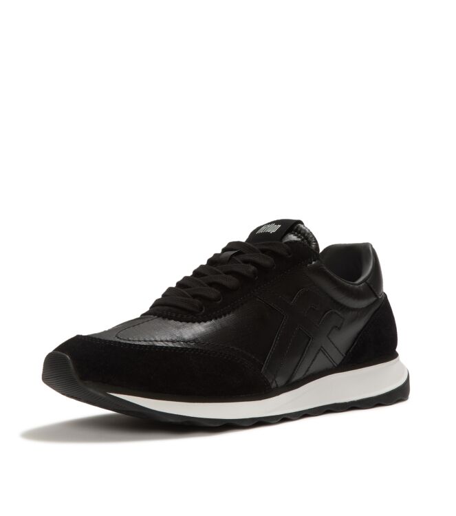 FitFlop retro-q ff metallic-fabric/suede sneakers black Direct leverbaar uit de webshop van www.meijerink-schoenen.nl/