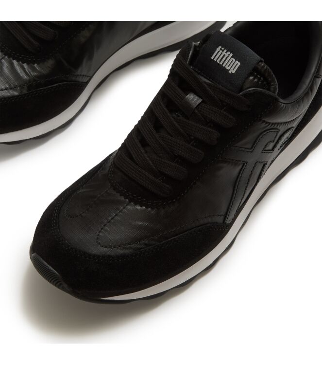 FitFlop retro-q ff metallic-fabric/suede sneakers black Direct leverbaar uit de webshop van www.meijerink-schoenen.nl/