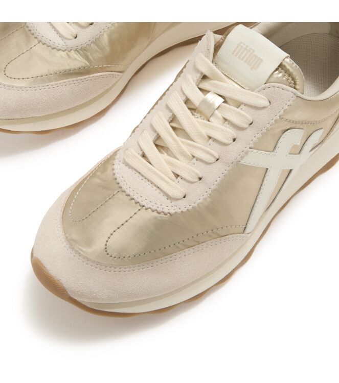 FitFlop retro-q ff metallic-fabric/suede sneakers platino Direct leverbaar uit de webshop van www.meijerink-schoenen.nl/
