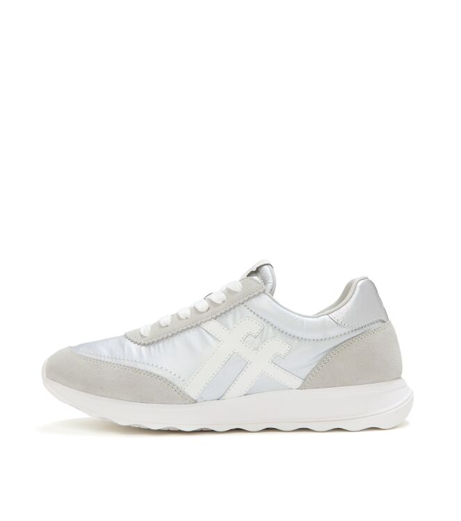 FitFlop retro-q ff metallic-fabric/suede sneakers silver/urban white Direct leverbaar uit de webshop van www.meijerink-schoenen.nl/