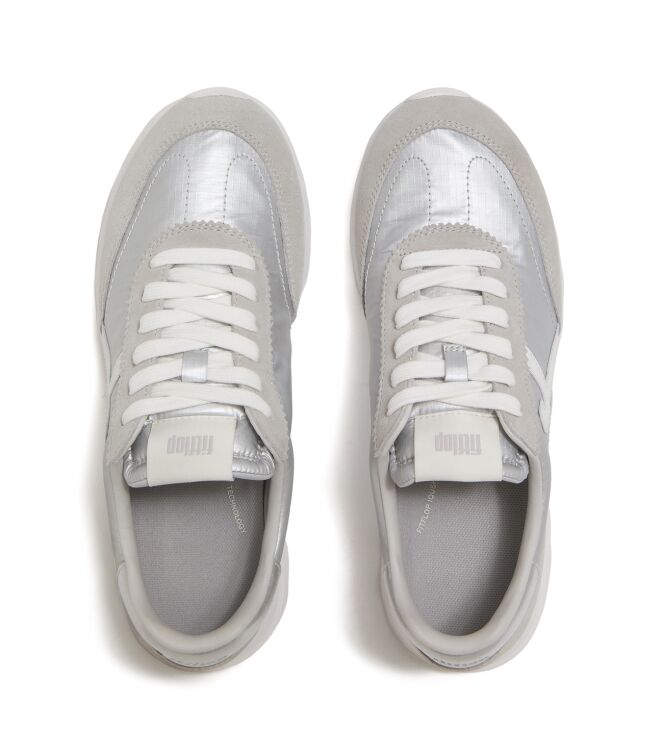 FitFlop retro-q ff metallic-fabric/suede sneakers silver/urban white Direct leverbaar uit de webshop van www.meijerink-schoenen.nl/