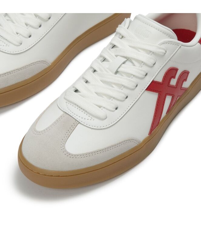 FitFlop the dash mens t-toe leather sneakers urban white/pomegranate red Direct leverbaar uit de webshop van www.meijerink-schoenen.nl/