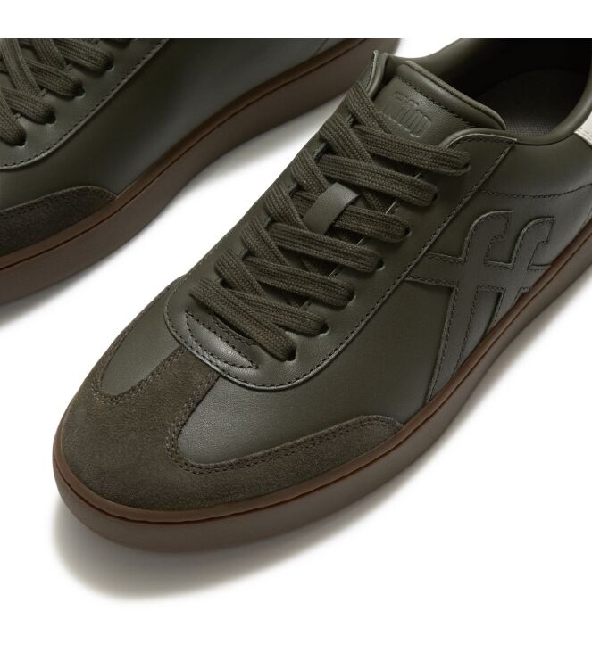 FitFlop the dash ff mens suede leather t-toe trainers deep olive/cream Direct leverbaar uit de webshop van www.meijerink-schoenen.nl/
