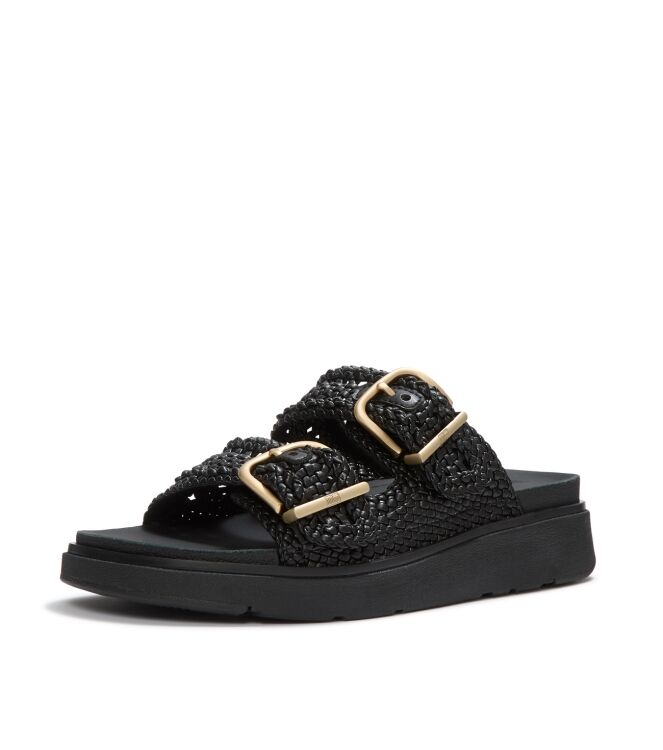 FitFlop gen-ff woven two-bar slides black Direct leverbaar uit de webshop van www.meijerink-schoenen.nl/