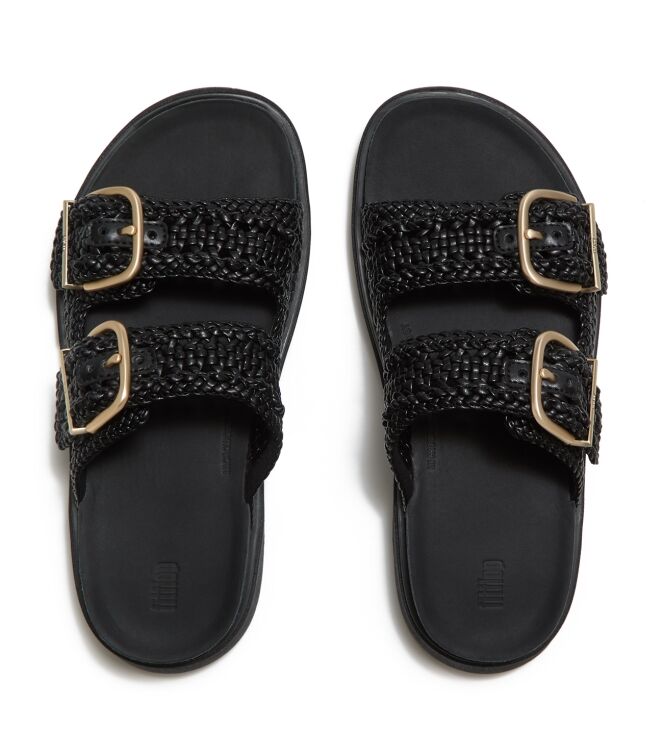 FitFlop gen-ff woven two-bar slides black Direct leverbaar uit de webshop van www.meijerink-schoenen.nl/