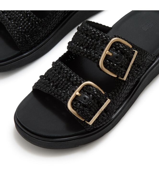 FitFlop gen-ff woven two-bar slides black Direct leverbaar uit de webshop van www.meijerink-schoenen.nl/