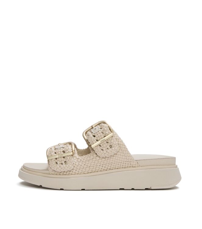 FitFlop gen-ff woven two-bar slides hazy taupe Direct leverbaar uit de webshop van www.meijerink-schoenen.nl/