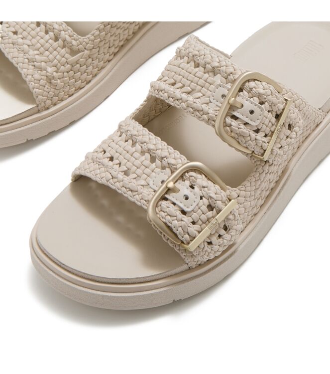 FitFlop gen-ff woven two-bar slides hazy taupe Direct leverbaar uit de webshop van www.meijerink-schoenen.nl/