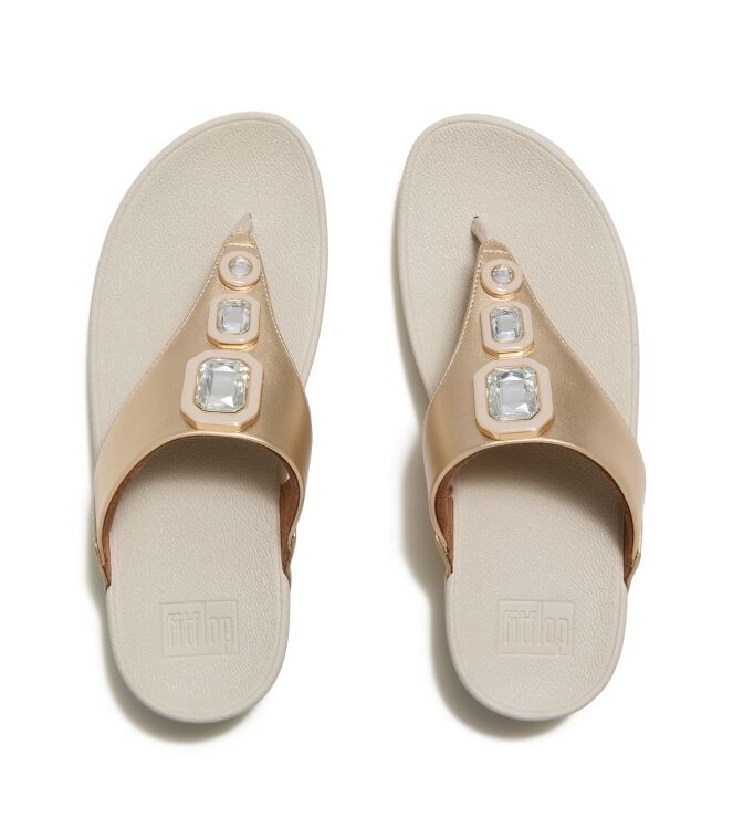 FitFlop lulu metallic bold crystals toe-post sandals platino Direct leverbaar uit de webshop van www.meijerink-schoenen.nl/