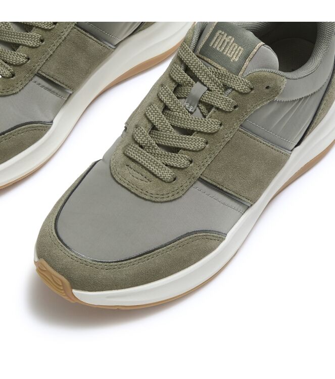 FitFlop f-mode flow mesh metallic trainers grey sage Direct leverbaar uit de webshop van www.meijerink-schoenen.nl/