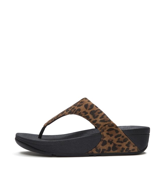 FitFlop lulu suede leopard toe-post sandals tan/black Direct leverbaar uit de webshop van www.meijerink-schoenen.nl/
