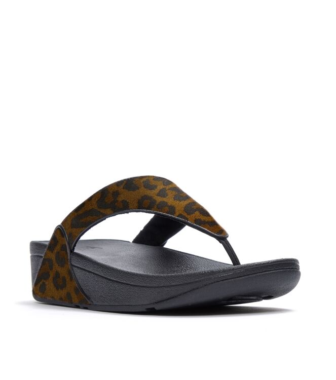 FitFlop lulu suede leopard toe-post sandals tan/black Direct leverbaar uit de webshop van www.meijerink-schoenen.nl/