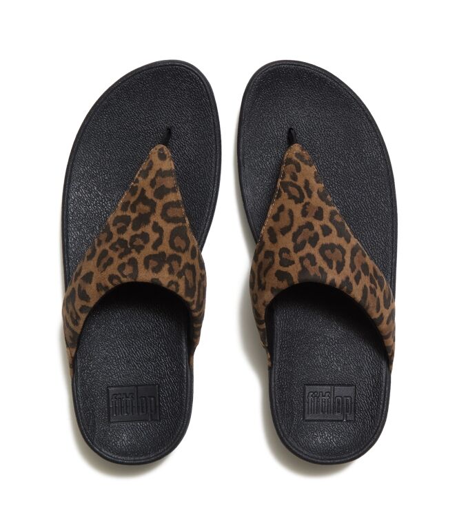 FitFlop lulu suede leopard toe-post sandals tan/black Direct leverbaar uit de webshop van www.meijerink-schoenen.nl/