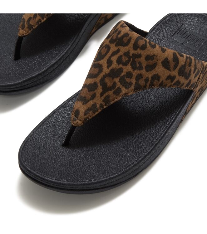 FitFlop lulu suede leopard toe-post sandals tan/black Direct leverbaar uit de webshop van www.meijerink-schoenen.nl/