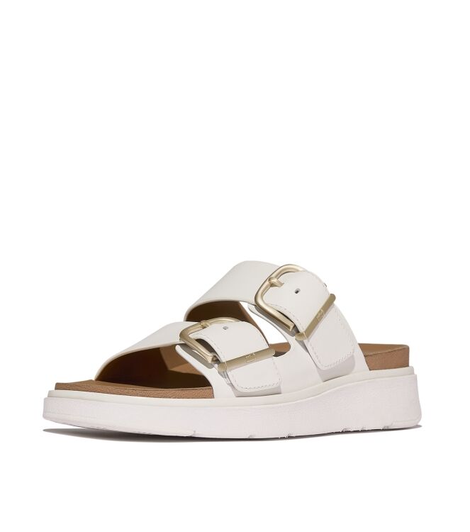 FitFlop gen-ff buckle two-bar leather slides urban white Direct leverbaar uit de webshop van www.meijerink-schoenen.nl/