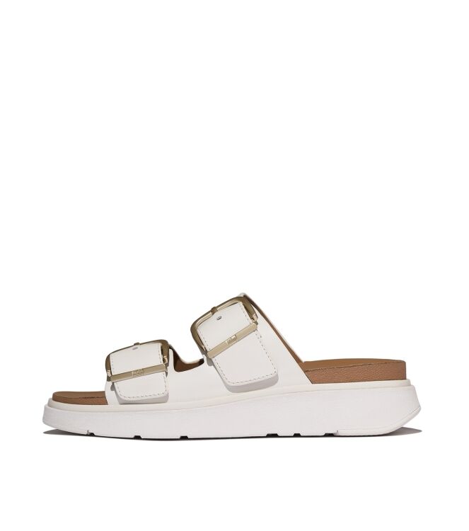 FitFlop gen-ff buckle two-bar leather slides urban white Direct leverbaar uit de webshop van www.meijerink-schoenen.nl/
