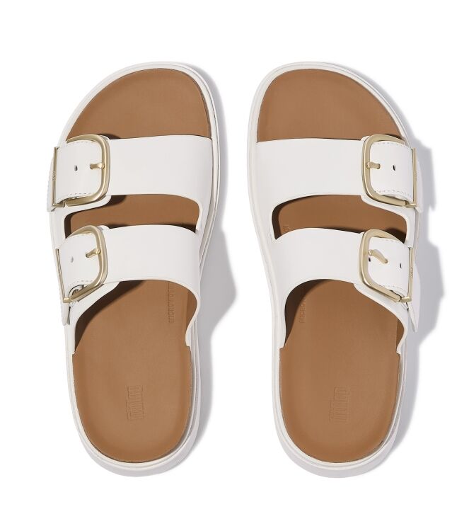 FitFlop gen-ff buckle two-bar leather slides urban white Direct leverbaar uit de webshop van www.meijerink-schoenen.nl/