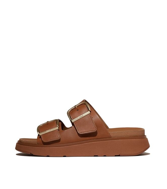 FitFlop gen-ff buckle two-bar leather slides light tan Direct leverbaar uit de webshop van www.meijerink-schoenen.nl/