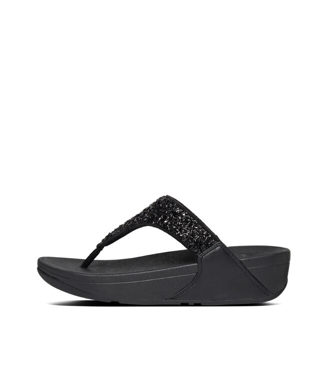 FitFlop lulu shimmerfoil toe-thongs all black Direct leverbaar uit de webshop van www.meijerink-schoenen.nl/