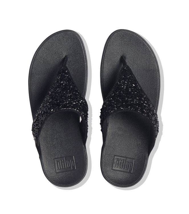 FitFlop lulu shimmerfoil toe-thongs all black Direct leverbaar uit de webshop van www.meijerink-schoenen.nl/
