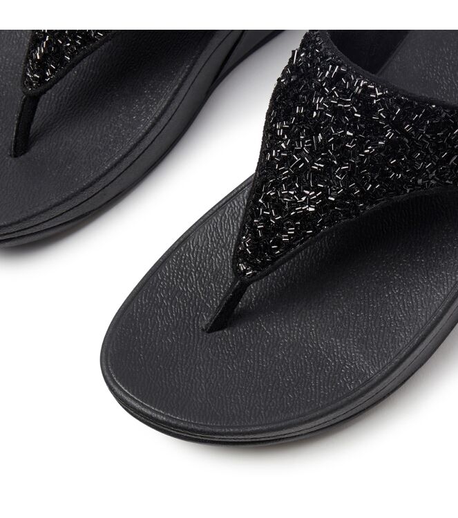 FitFlop lulu shimmerfoil toe-thongs all black Direct leverbaar uit de webshop van www.meijerink-schoenen.nl/