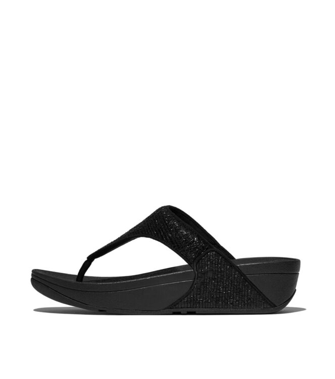 FitFlop lulu crinkled-shimmer toe-post sandals metallic black Direct leverbaar uit de webshop van www.meijerink-schoenen.nl/