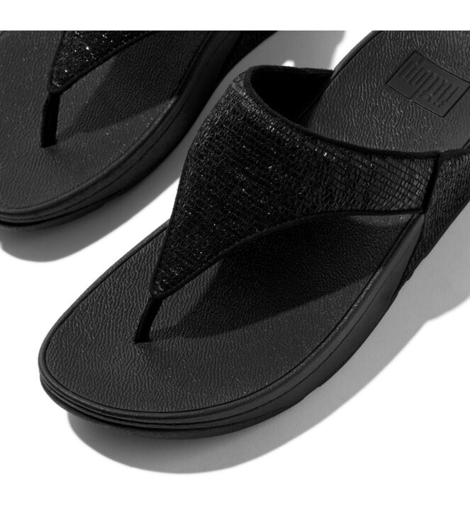 FitFlop lulu crinkled-shimmer toe-post sandals metallic black Direct leverbaar uit de webshop van www.meijerink-schoenen.nl/