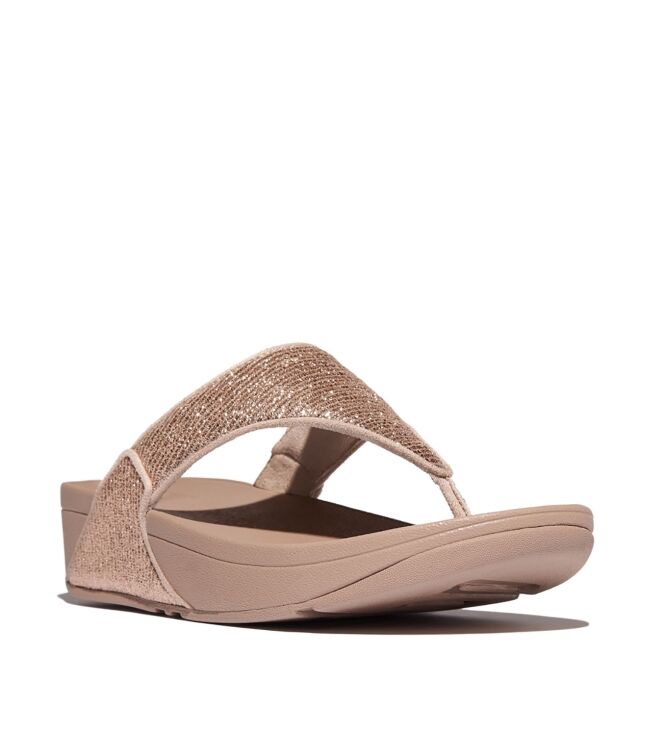 FitFlop lulu crinkled-shimmer toe-post sandals metallic classic beige Direct leverbaar uit de webshop van www.meijerink-schoenen.nl/